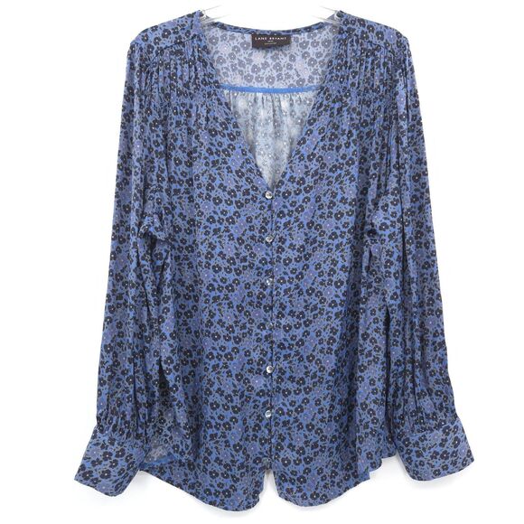 Lane Bryant floral satin button up tunic top Plus Size 18/20 blue woven & knit - Picture 3 of 9